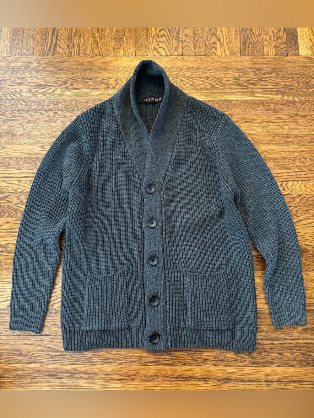 VOBOOM Shawl Collar Button-Front Men's Sweater Cardigan - Charcoal